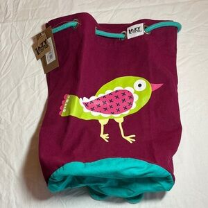 Lazy One Magenta and Teal String Backpack with bird